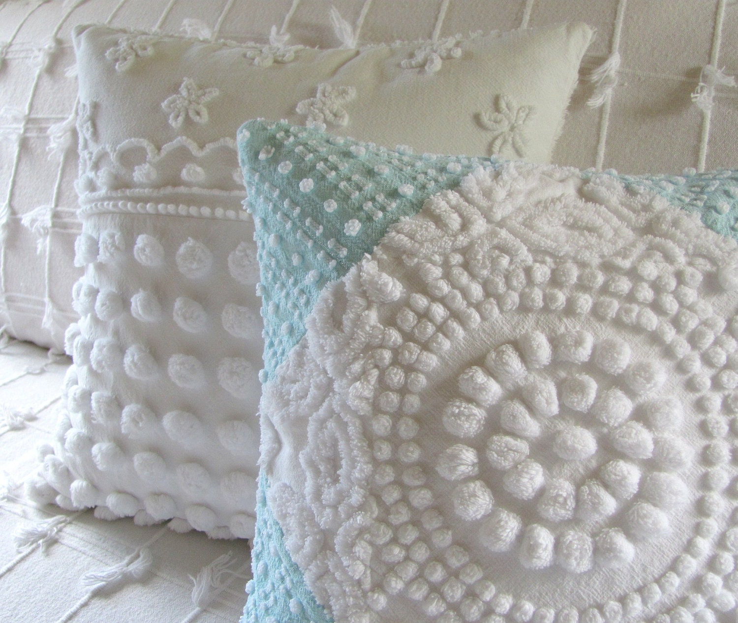 Cushion cover WHITE TARGET chenille pillow cover 14 X 14 white chenille aqua pillow