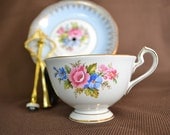Vintage China Candle Jewelry Stand Kit  Baby Blue, Gold and Flowers FREE Shipping