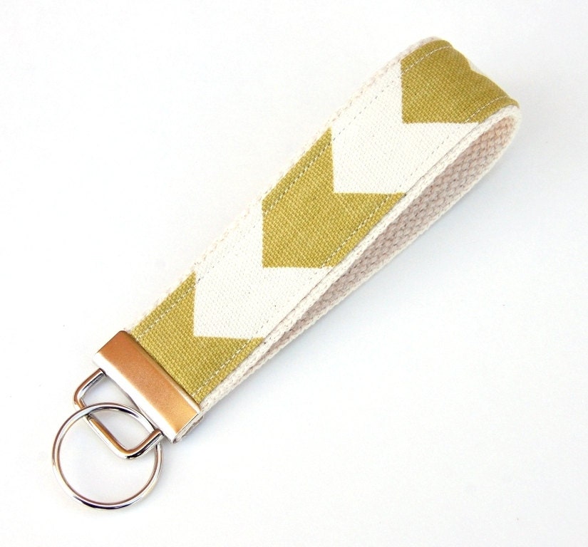 Sage Green and Off White Chevron Key Fob