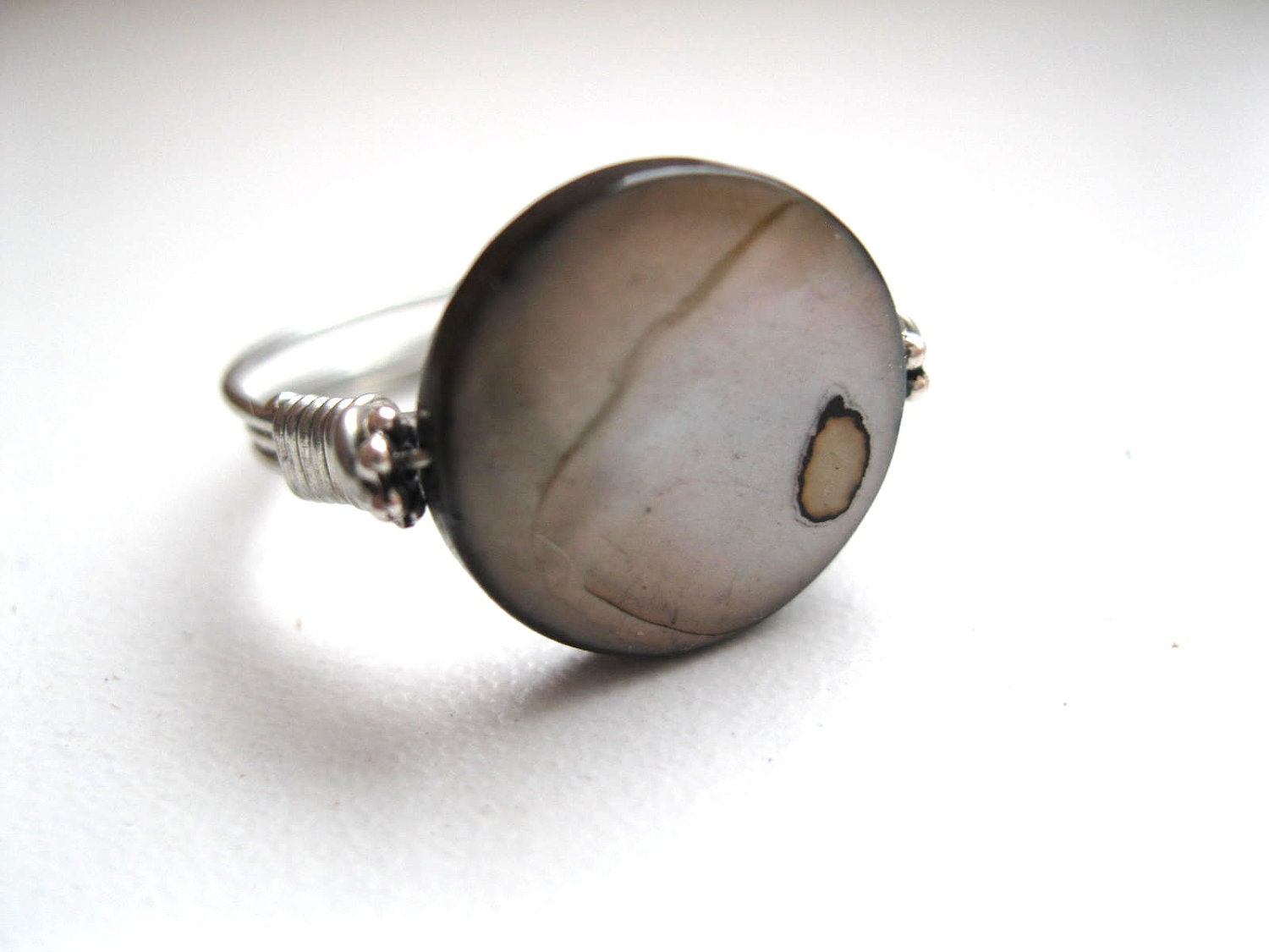 Silver Moon Ring with Mother of Pearl. In your size. Wire Wrapped Ring. Mare Fecundis.