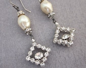 Repurposed Rhinestone Pearl Earrings, Chandelier Dangle Earrings, Bridal Earrings, Wedding, Sterling OOAK Assemblage Jewelry - JryenDesigns