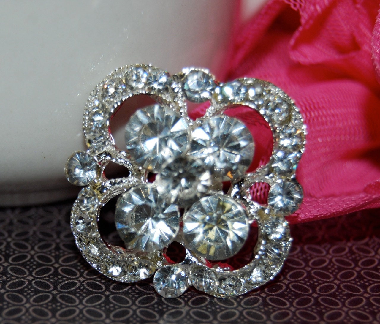 crystal brooch -  1.5" silver metal  rhinestone brooch -  bridal clip shoe clip pin  -  wedding accessories  - vintage inspired Annabel SB98
