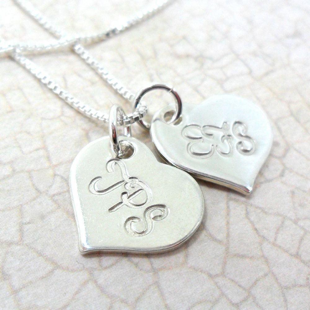 Script Monogram Personalized Sterling Silver Hearts Necklace (Free Shipping)