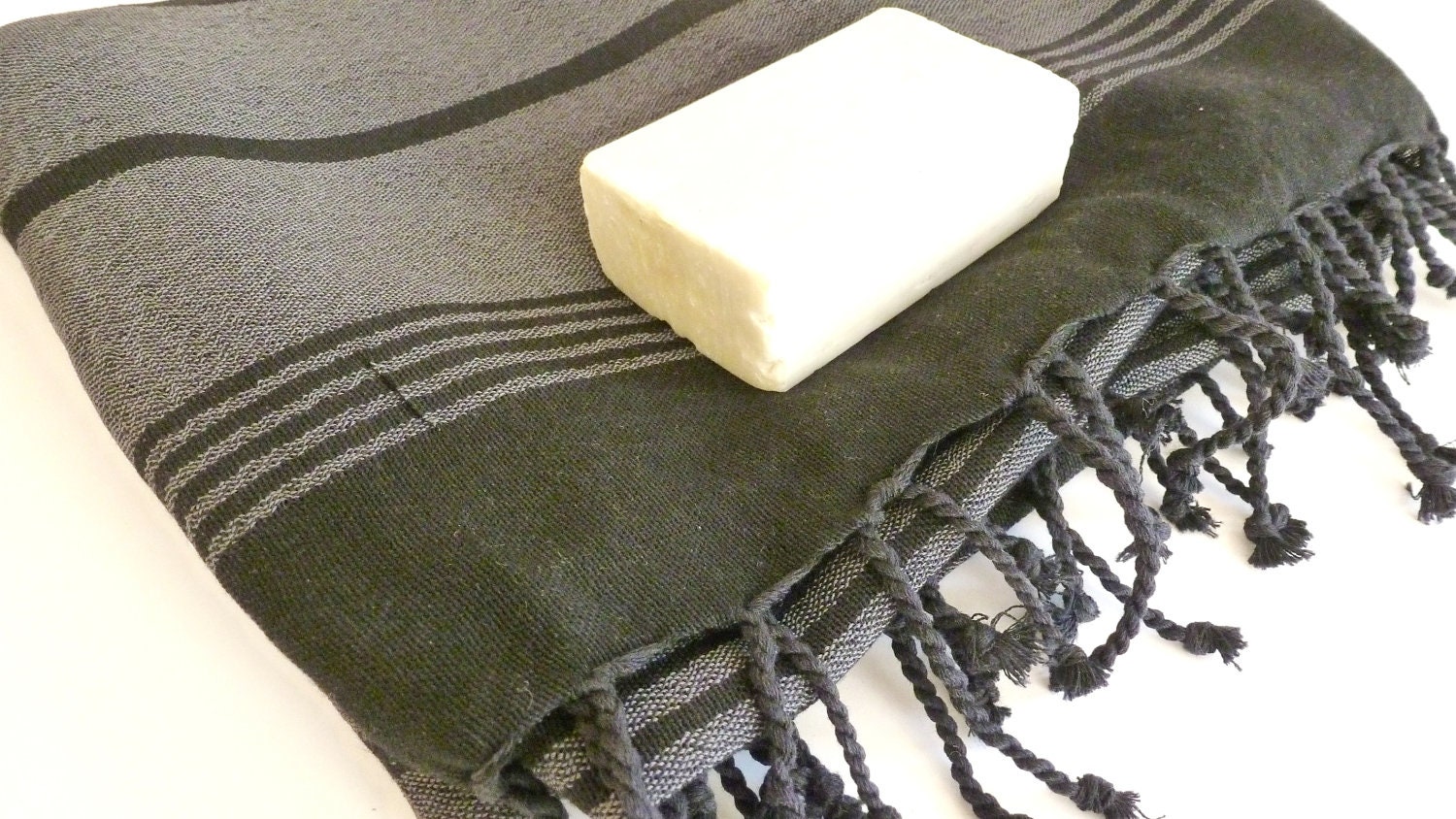 Organic Silk and Cotton Turkish Towel, Peshtemal, towel wrap, sarong, spa, yoga, bath, hammam, Xmas Gift, Grey / Black