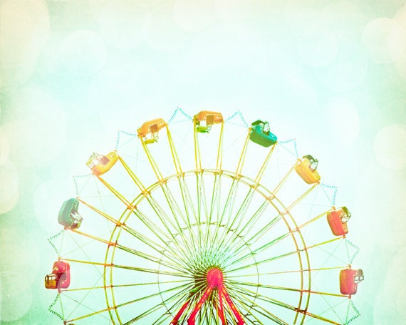 Nursery Photography - ferris wheel circus - carnival photo pastel pale - red yellow green kids room - 8x10 Photograph, "Round and Round"