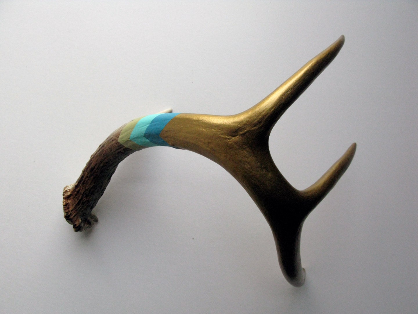 Gold, Turquoise, Aqua and Green Painted Chevron Antler - Medium