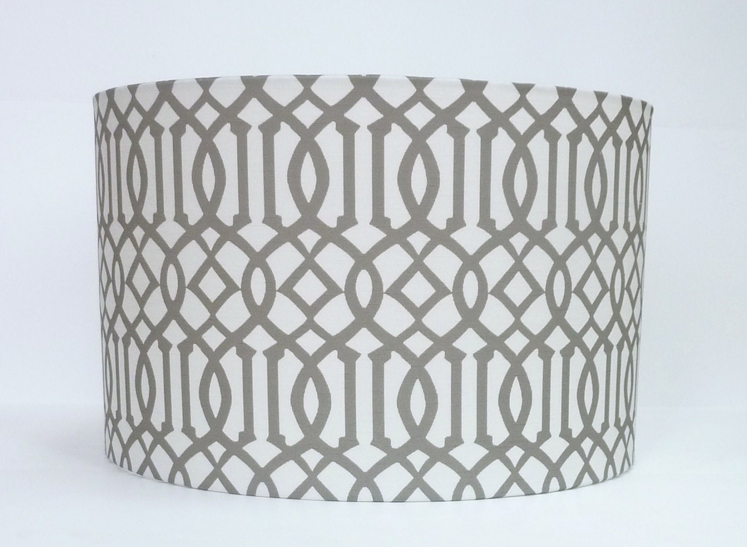 Medium Custom Drum Lampshade in Imperial Trellis Patterned fabric in Taupe