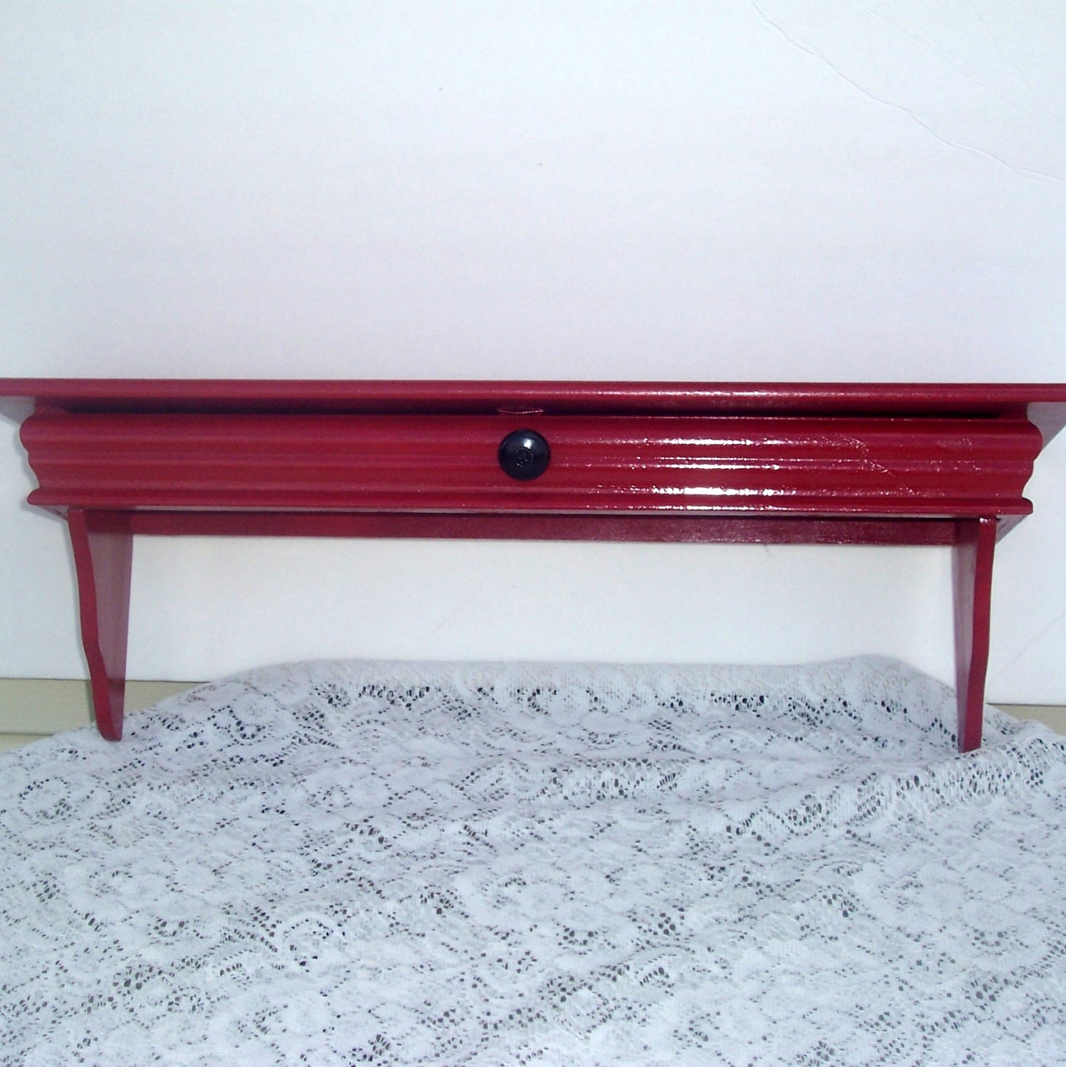 Vintage wooden shelf shabby chic paris apartment colonial red country chic decor drawer black knob