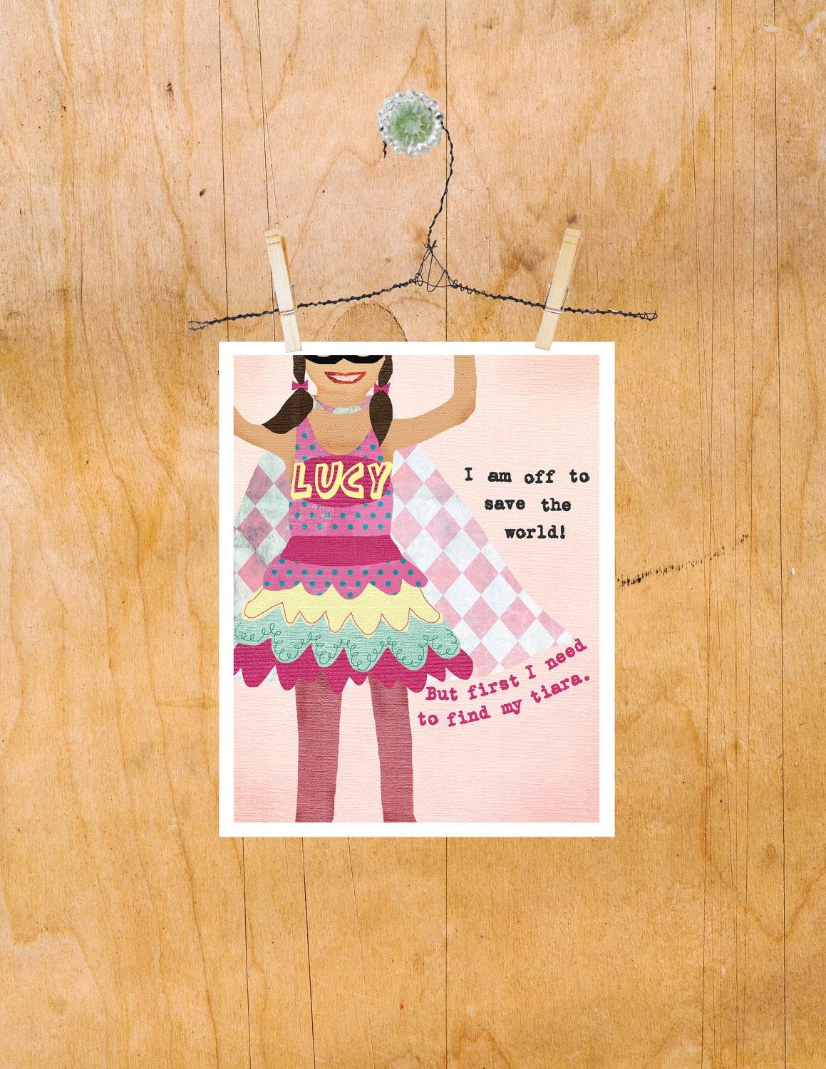 Art Superhero Girl Nursery Toddler Decor, Save the World, 8 by 10 Print