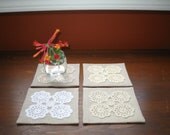 Linen & Cotton fabric coaster set : Connected mini motifs