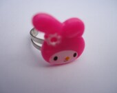 STORE CLOSING SALE Kawaii Bunny Rabbit Pink and White Bronze Adjustable Ring