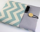 iPad Case, iPad Sleeve, iPad Cover, PADDED, with pockets for iPhone - Vintage Blue Chevron Zig Zag Stripes