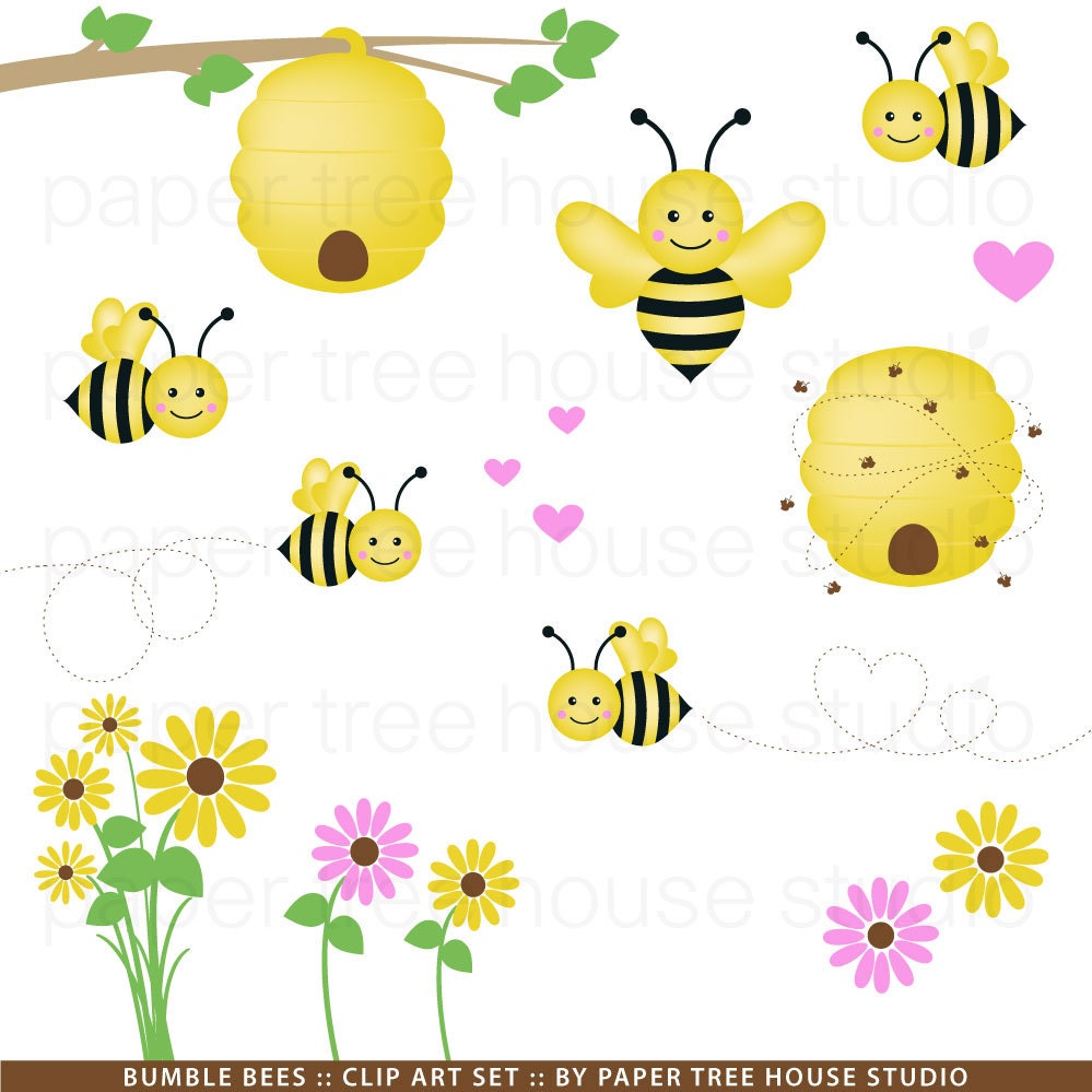 Bumble Bee Clip Art - Seventeen Print Ready Digital Files