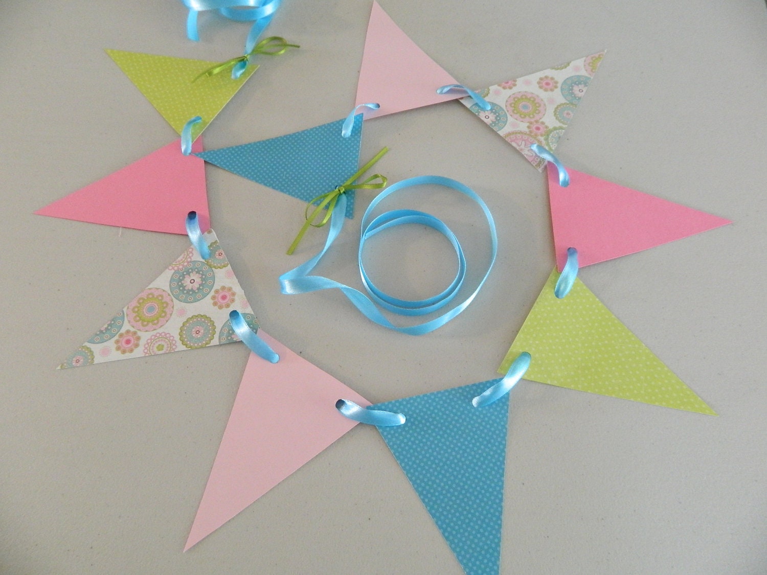 Paper Garland Pink and Green Birthday Decor Pennant Banner Baby Shower Garland Photo Prop