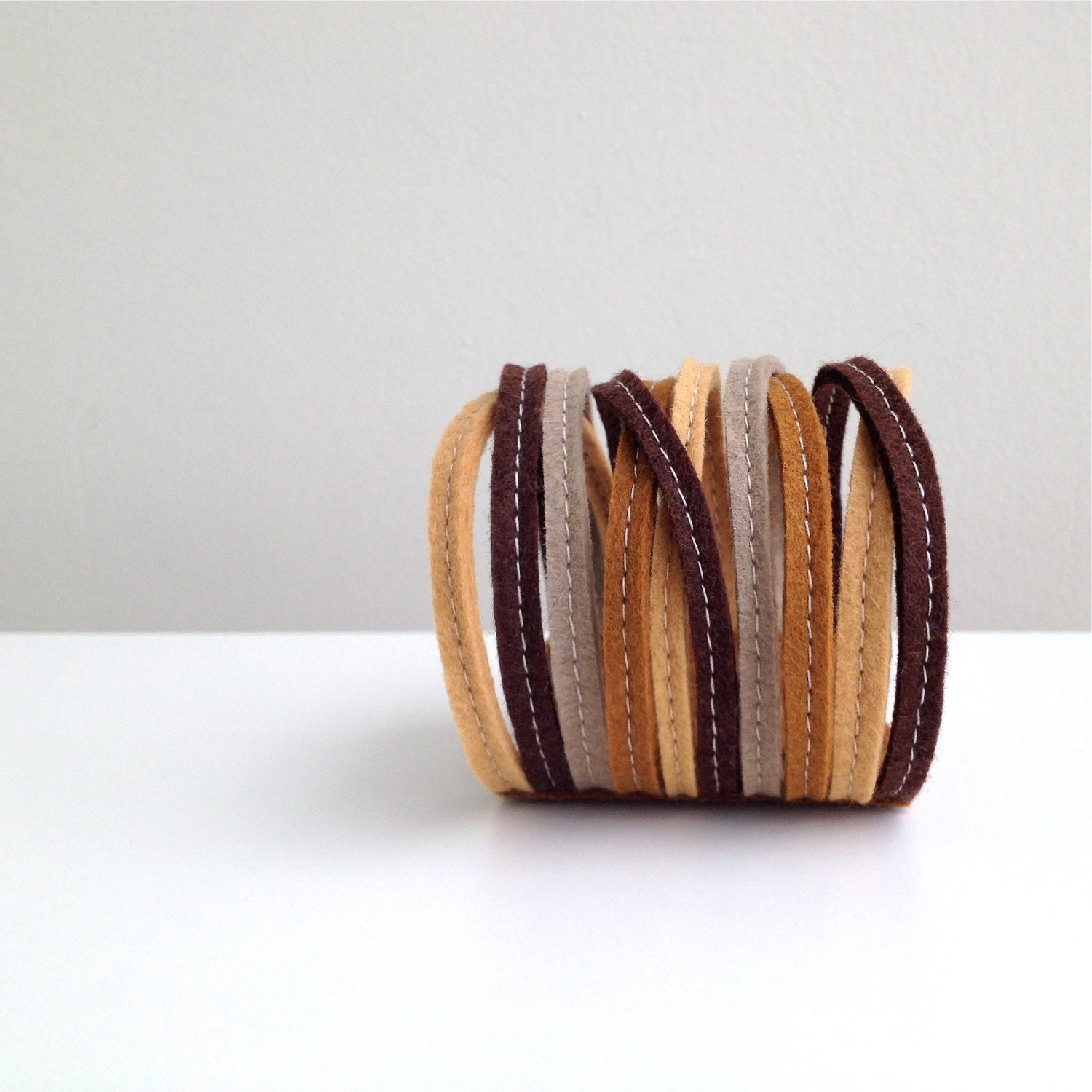 Skinny Wool Felt Bracelet Wristband Cuff // Chocolate Peanut Butter // LoftFullOfGoodies
