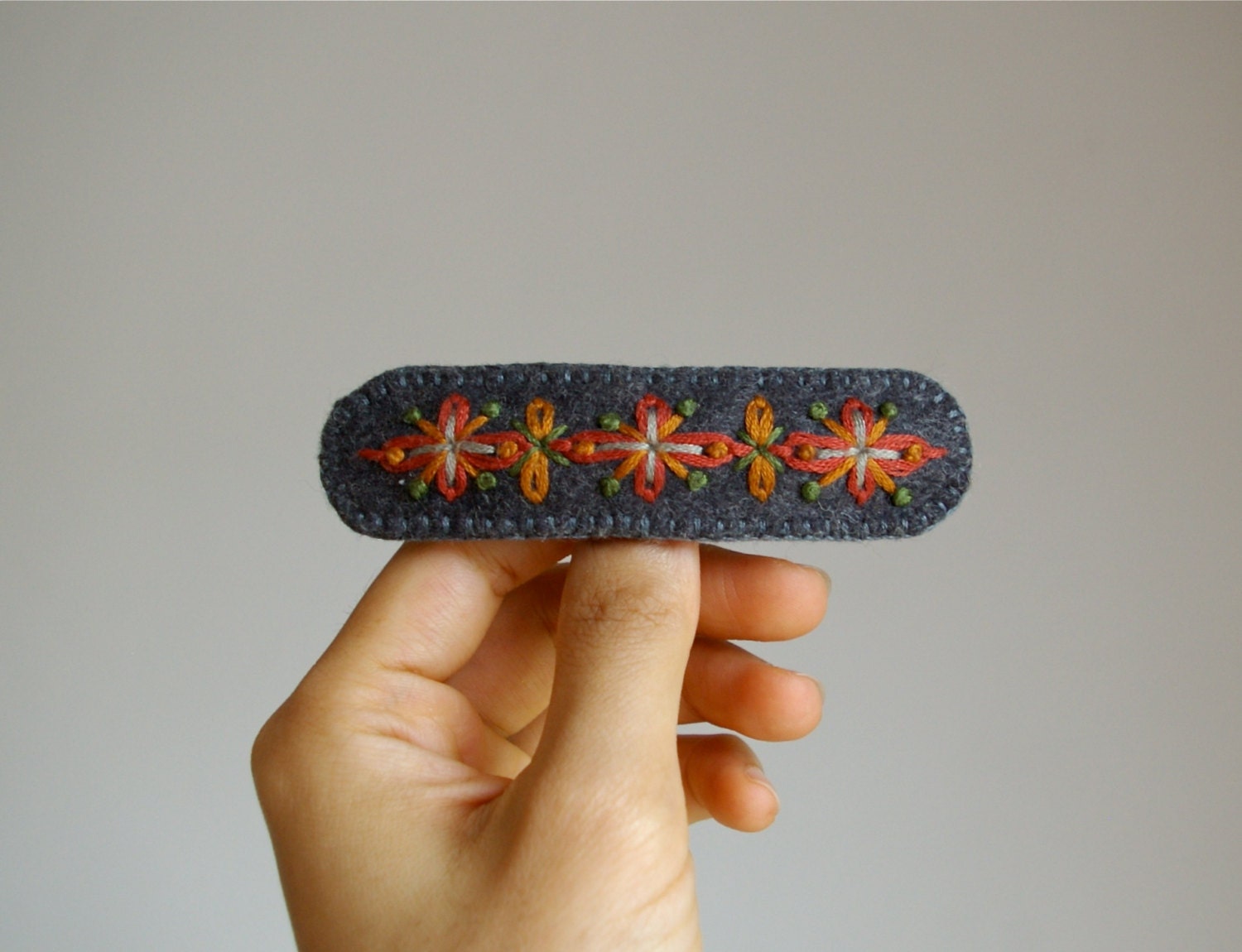 Wool Felt French Barrette // Hand Embroidered // LoftFullOfGoodies