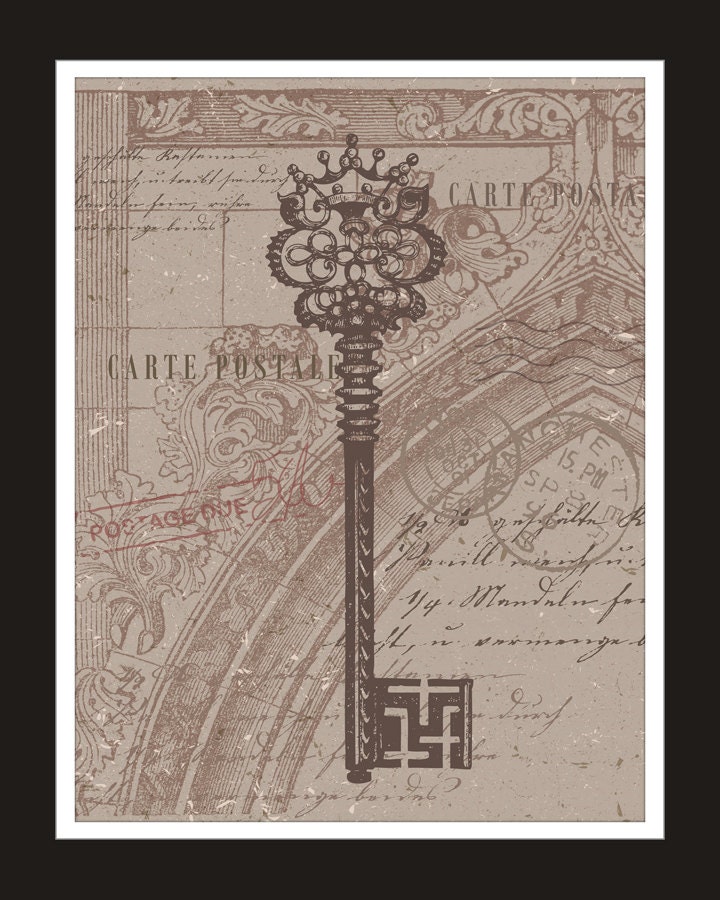 Vintage key. Art Wall Print Poster. 8x10 Printable Wall Decor.