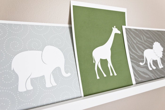 Elephant Art Print / Wild Animal Set / Choose your Colors and Background / 8x10 / Wall Art Poster