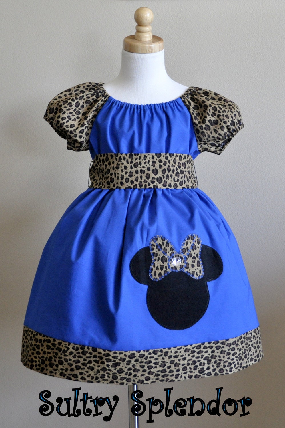 Cheetah Print Minnie Mouse Peasant Dress with Applique - On Sale