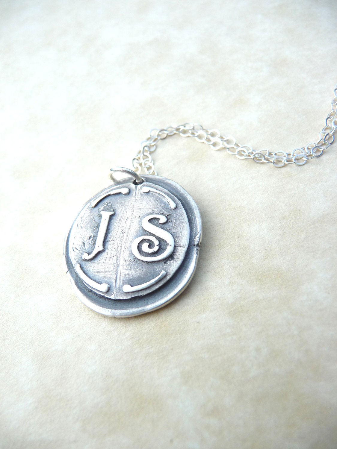 Personalized necklace wax seal pendant jewelry in first and last initials, custom made to order