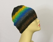 Striped Hat Beanie Black Yellow Blue Green