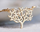 Patina Swallow Gold Tree Necklace Gold Filled Chain Green Flying Bird Tree of Life Necklace - N134