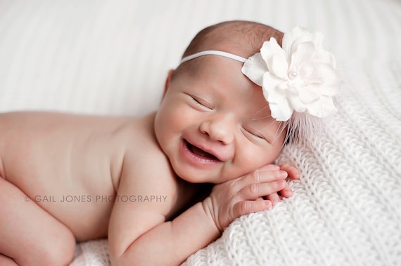 Cream flower headband with pale pink feather trim - Perfect Photography Prop