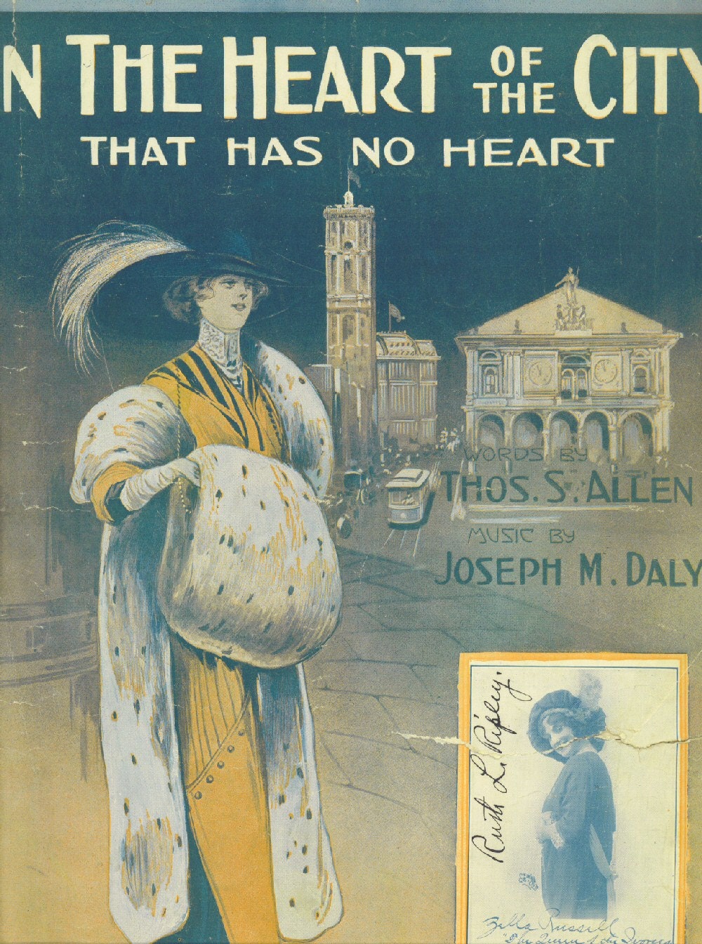 Vintage 1913 SHEET MUSIC Piano Vocal In The Heart of The City