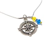 Nautical Compass Necklace - Silver - Blue and Gold - Greek Sorority Necklace - Map Jewelry - Handcrafted