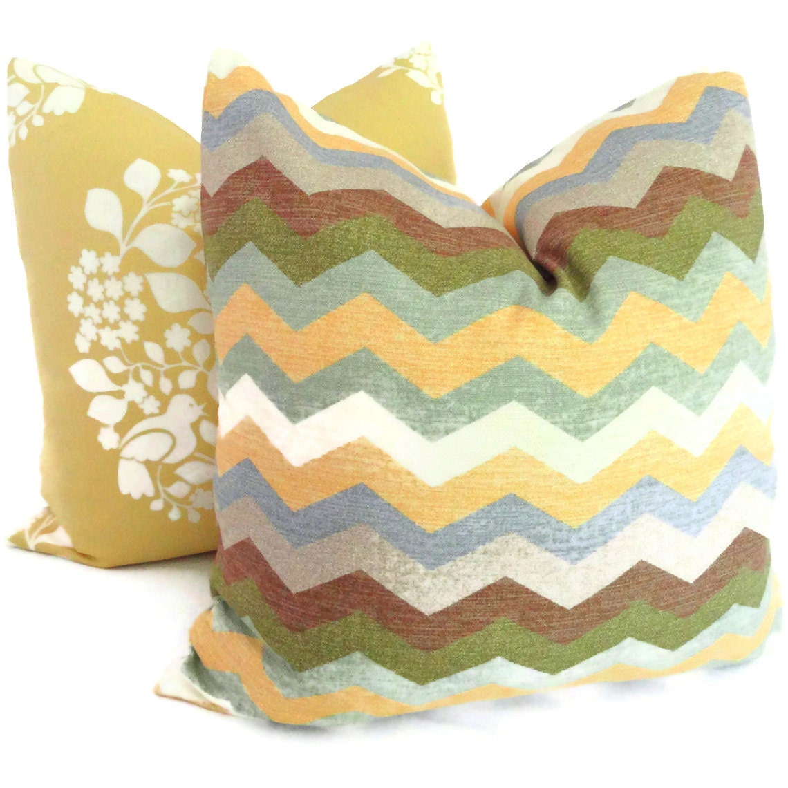 SALE Yellow and Gray Zig Zag Decorative Pillow Cover 18x18, 20x20, 22x22, 14x20 or 12x24