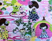 Kawaii Fabric, Geisha Tomodachi Fabric in pink (1 yard) BUY MORE & SAVE