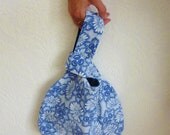 Reversible Wristlet  Purse - Jeans and Blue Flowers Fabric