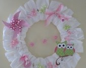Owl Diaper Wreath-Pink and Green-Girl Baby Gift