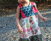 Paisley Bird Knot Twrill Dress - Teal Pink
