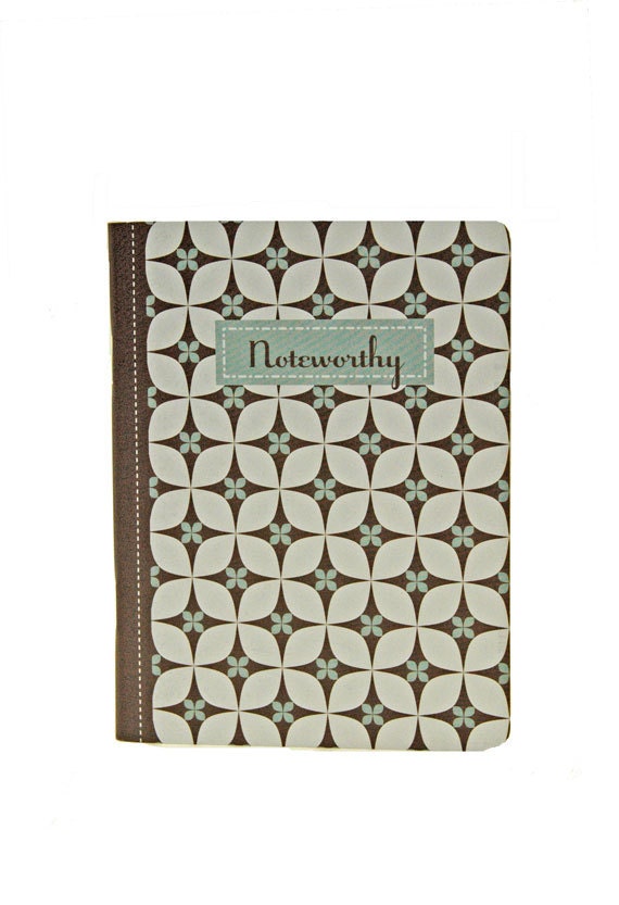 Graphic Pocket Notebook, Captioned "Noteworthy", Brown, Blue Gray, White, Blank Pages