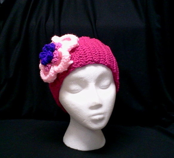 Ear warmer / headband crochet.  Vintage headband, flower headband,  pink  headband accessories, vintage headband