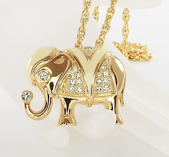 KJL for Avon Elephant brooch necklace rhinestone enamel