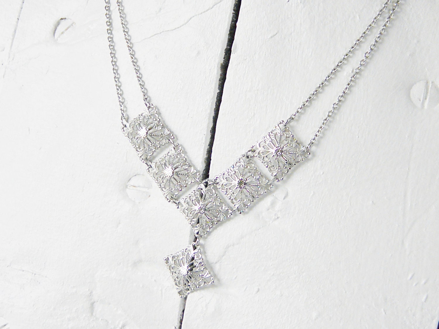 Vintage Silver Filigree Double Chain Necklace