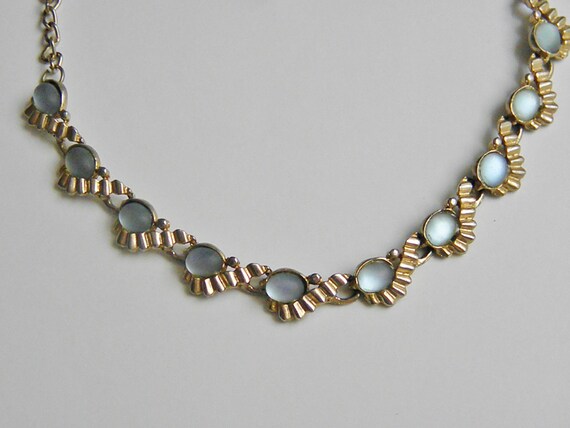 Vintage Blue Glass Moonstone Choker Necklace