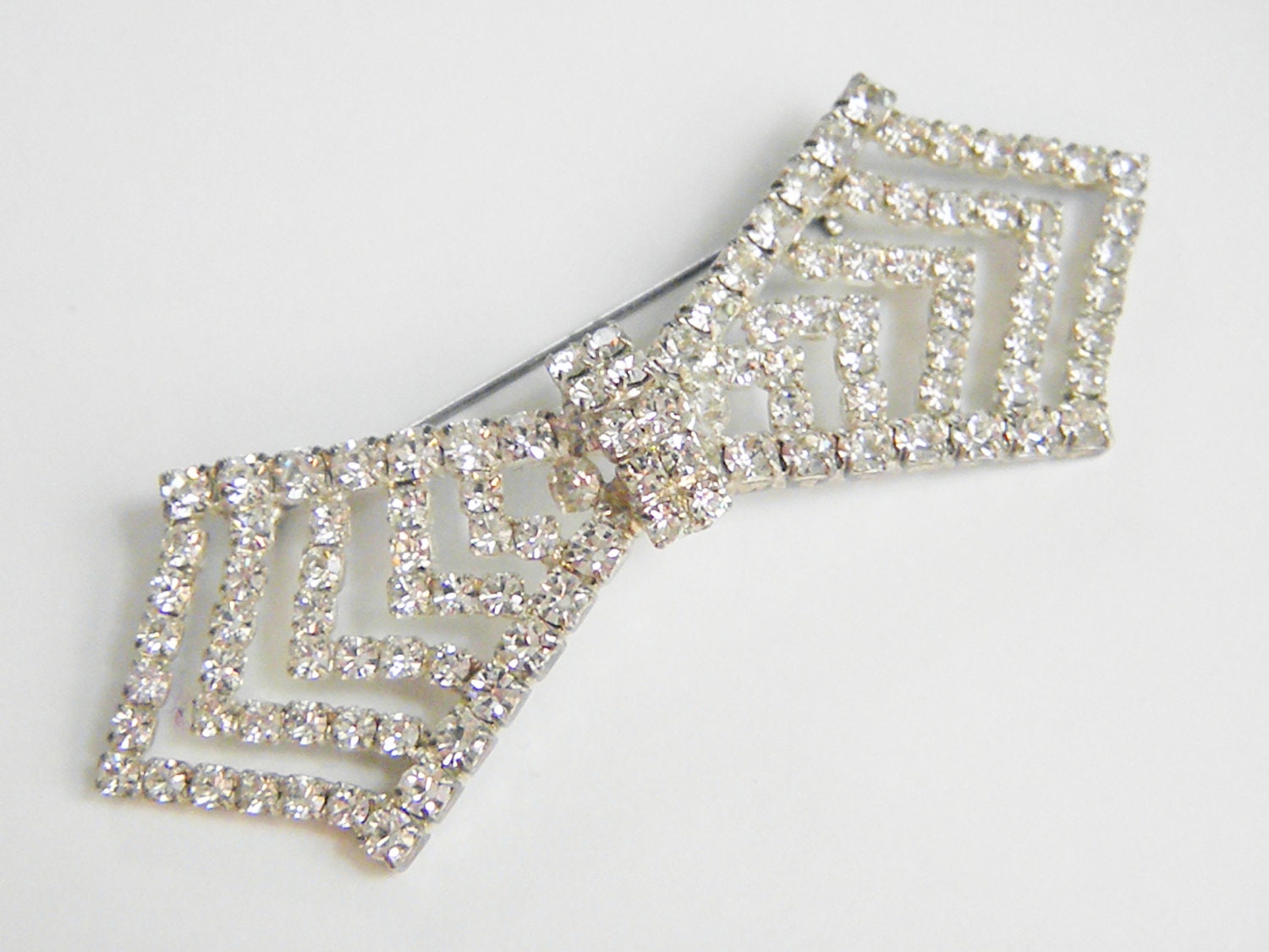 Large Vintage Clear Rhinestone Bow Brooch, 40s