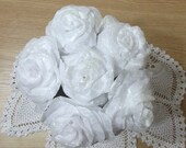 6 Vintage Look Paper Roses  Sprinkled With Crystal Glitter For Fabulous Bling For Home Decor