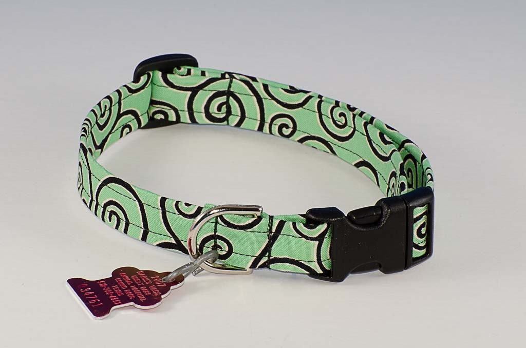 Green Swirls  - Dog Collar - Adjustable