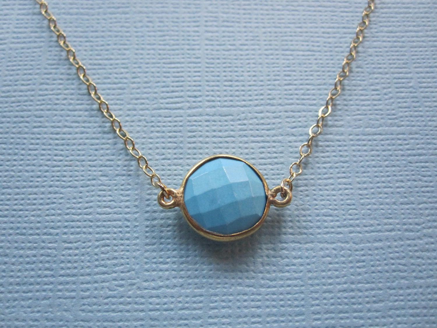 Delicate Turquoise Bezel Necklace available in gold or silver