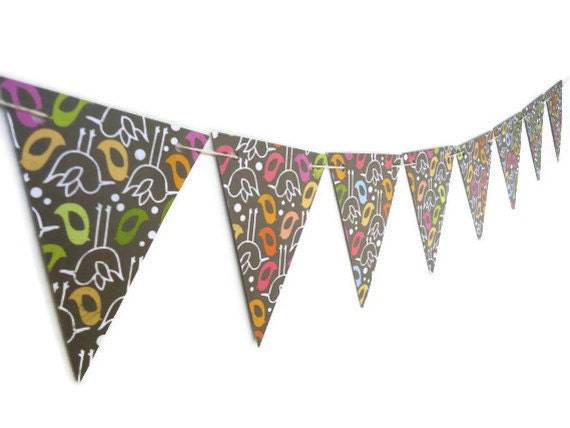 Bird Bunting Banner, Funky Triangle Garland, Multi Colored Birds, Brown Pennant Banner, Rustic Twine Decor, Home Wall Decor