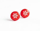 Red snowflake stud earrings - Christmas jewelry - Lepun