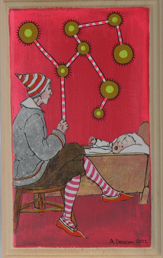 Cruel to be Kind, Mixed Media Original, collage, acrylic gouache, latex, ink on wood block