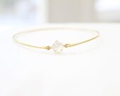 Vintage Ivory Opal Set Stone Bangle, Stackable Bangle, Gem Stone Bangle, Rhinestone Bangle, Bezel Bangle