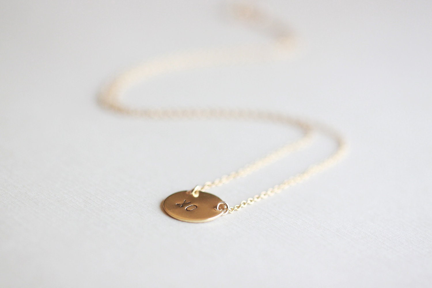 Gold Circle Initial Necklace - two letter custom initials on 14k gold fill chain, XO circle necklace
