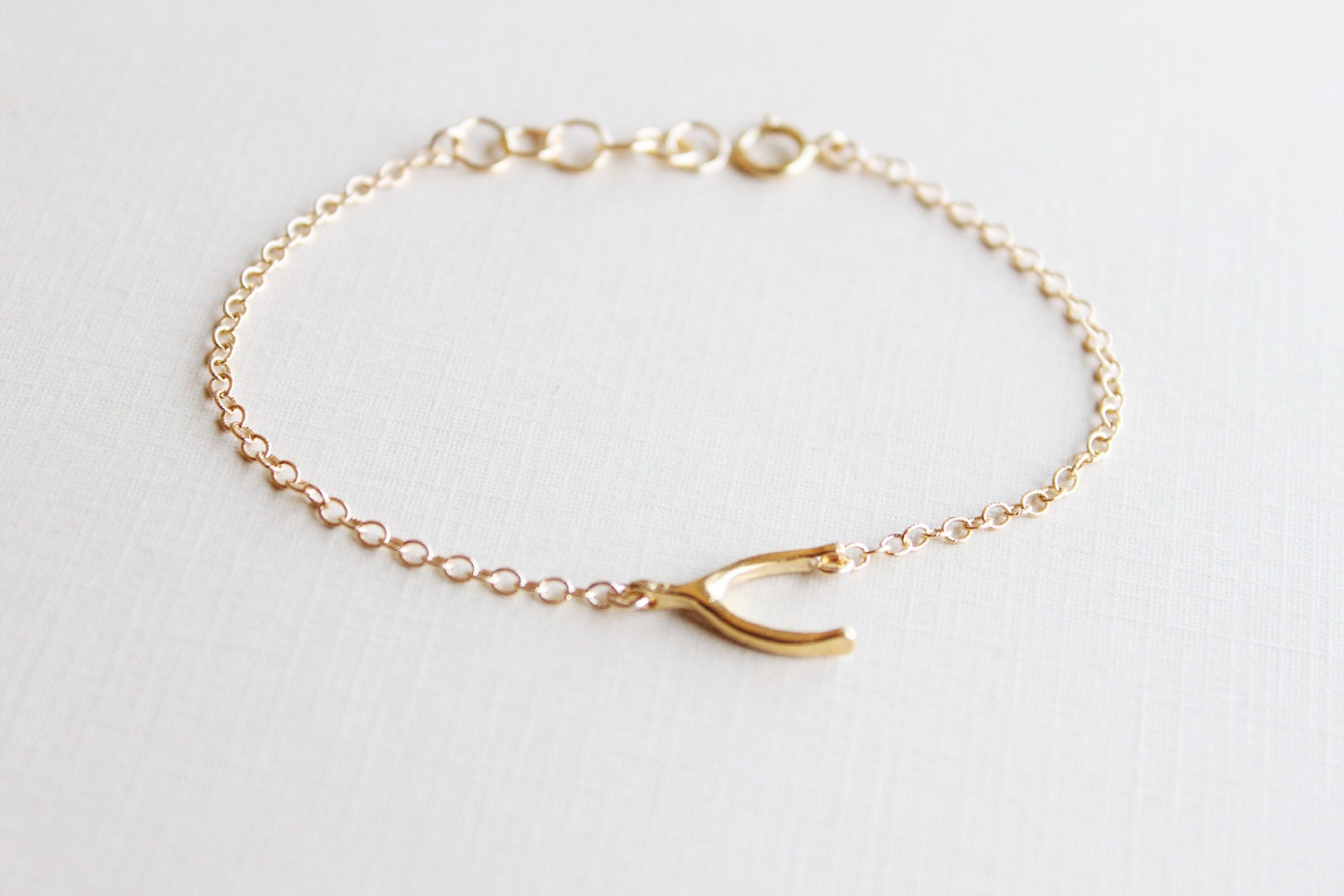 Sideways Wishbone Bracelet - gold horizontal lucky wishbone 14k gold fill jewelry by petitor etsy