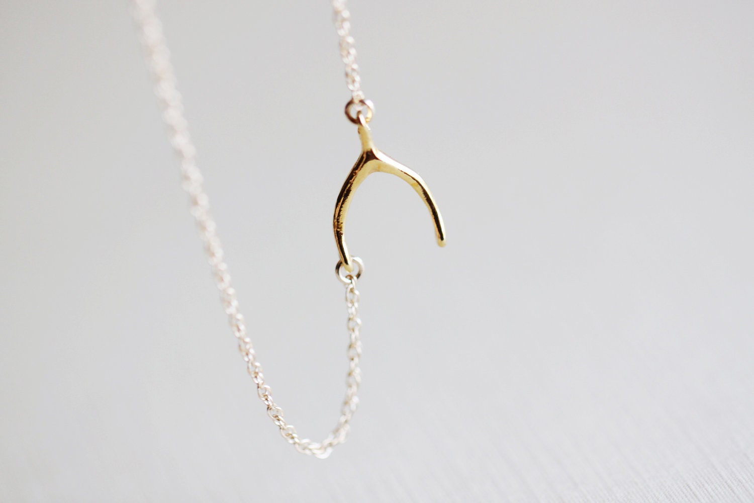 Sideways Gold Wishbone Necklace - horizontal wish bone 14k gold filled necklace by petitor etsy